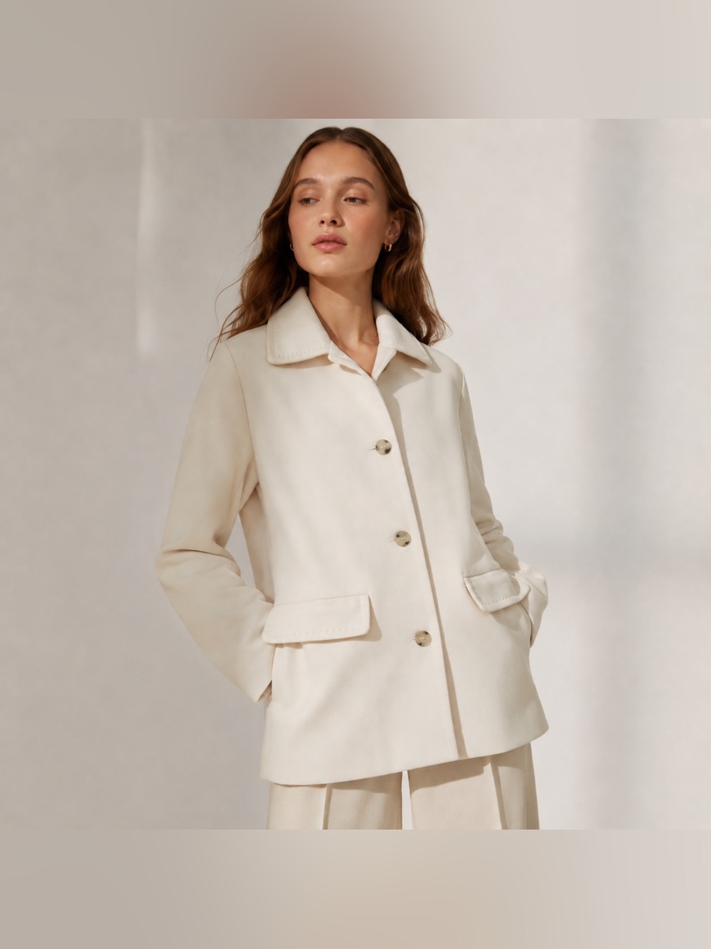 H&M Coat Womens XS Ivory Button Front Minimal Quiet Luxury New